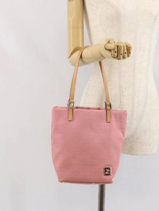 Fendi Handbags - FENDI Zucchino Canvas Tote Bag Pink Silver